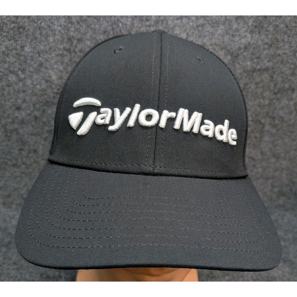 TaylorMade Golf Hat Black White Embroidered Logo Adjustable One Size Cap